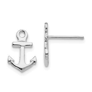 14K White Gold Nautical Anchor Mini Post Earrings
